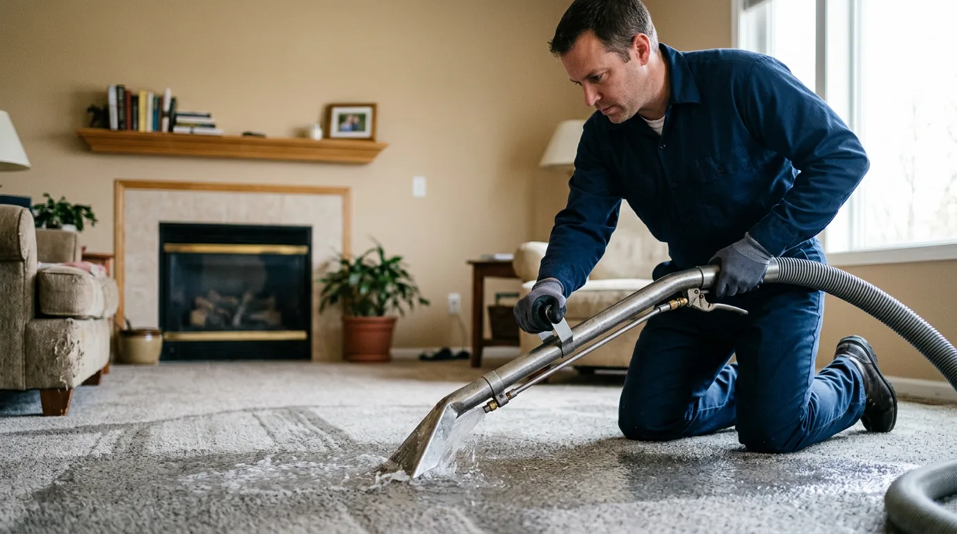 Water damage restoration technician working near New Salisbury, IN